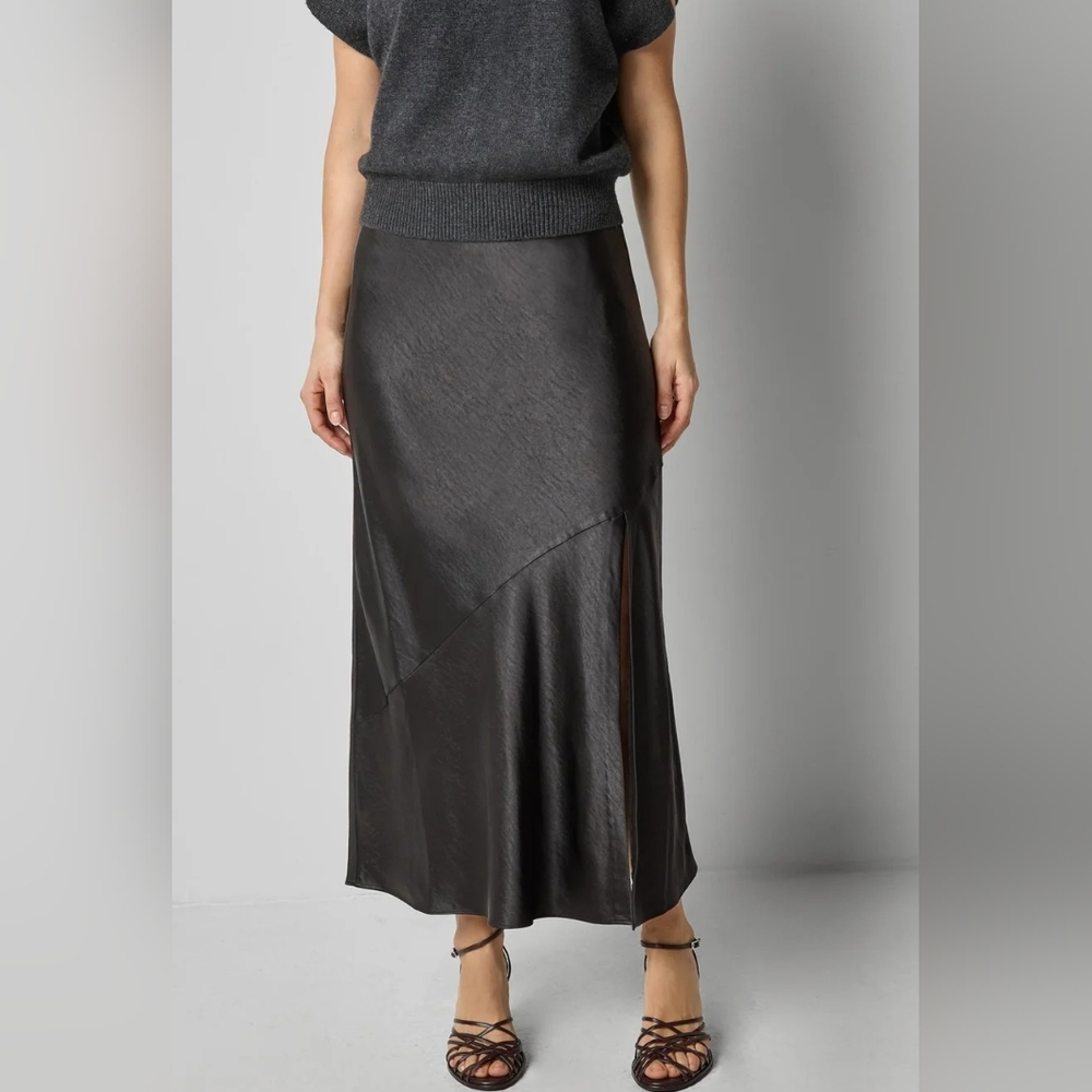 Lilla P Satin Satin Slit Front Maxi Skirt In Black